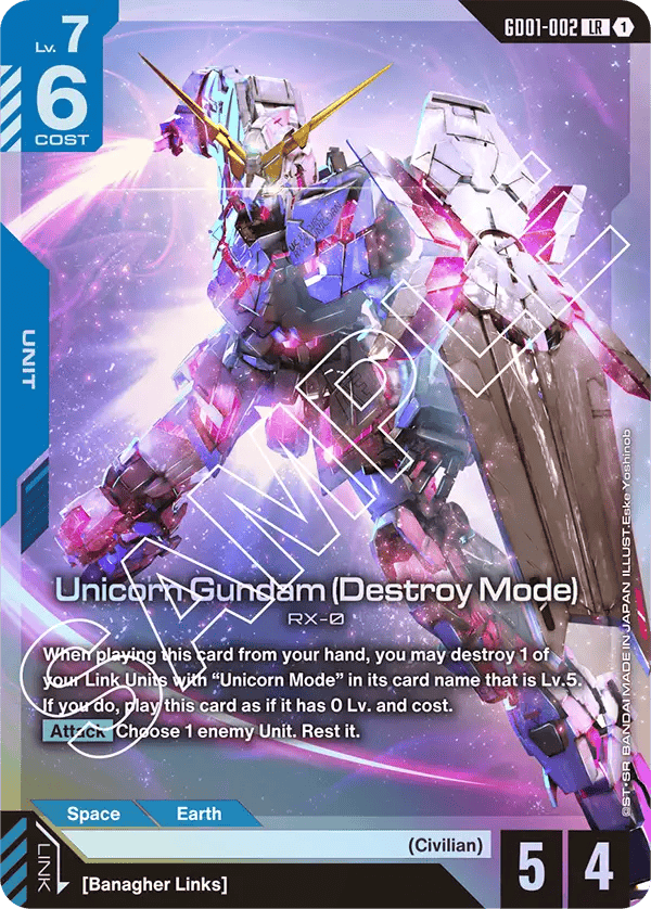 GD01-002: Unicorn Gundam (Destroy Mode) (Legendary Rare)