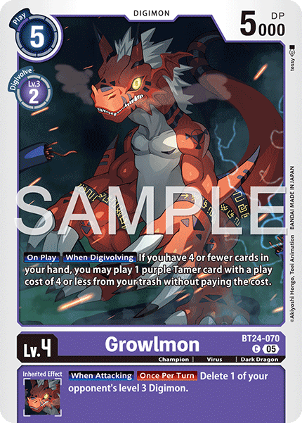(Pre-order 23/01/2026) Growlmon (BT24-070) Common