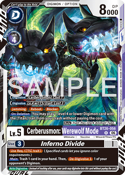 (Pre-order 28/08/2026) Cerberusmon: Werewolf Mode/Inferno Divide (BT26-056) Rare