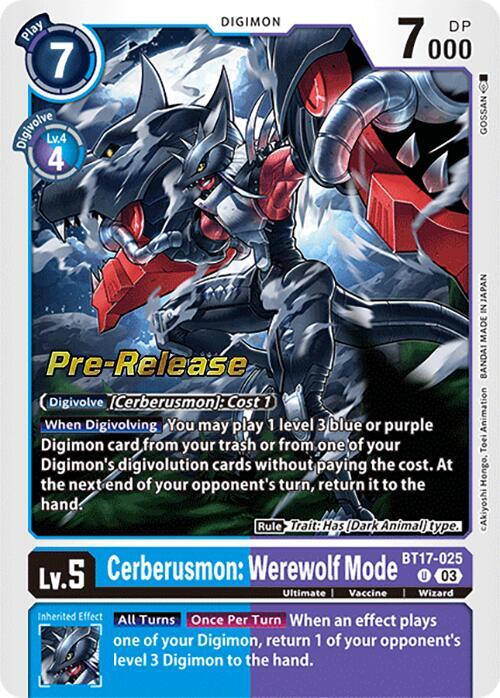 PreRelease Cerberusmon: Werewolf Mode (BT17-025)-Uncommon