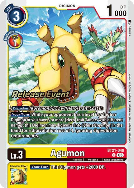 [Release Event Stamped] Agumon (BT21-040) Uncommon