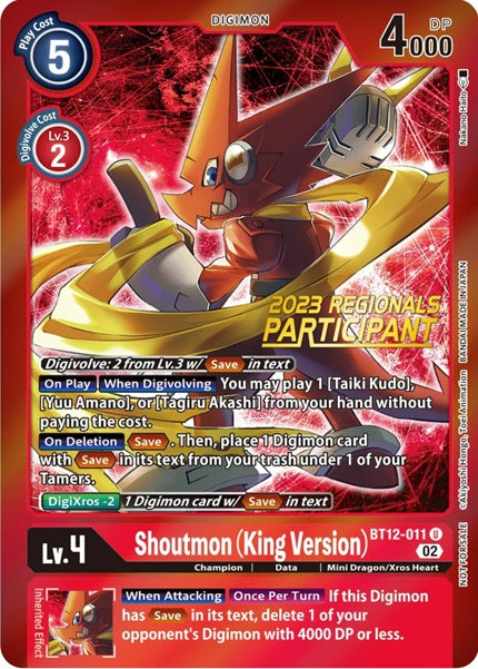 Shoutmon (King Version) (BT12-011) (2023 Regionals Participant)